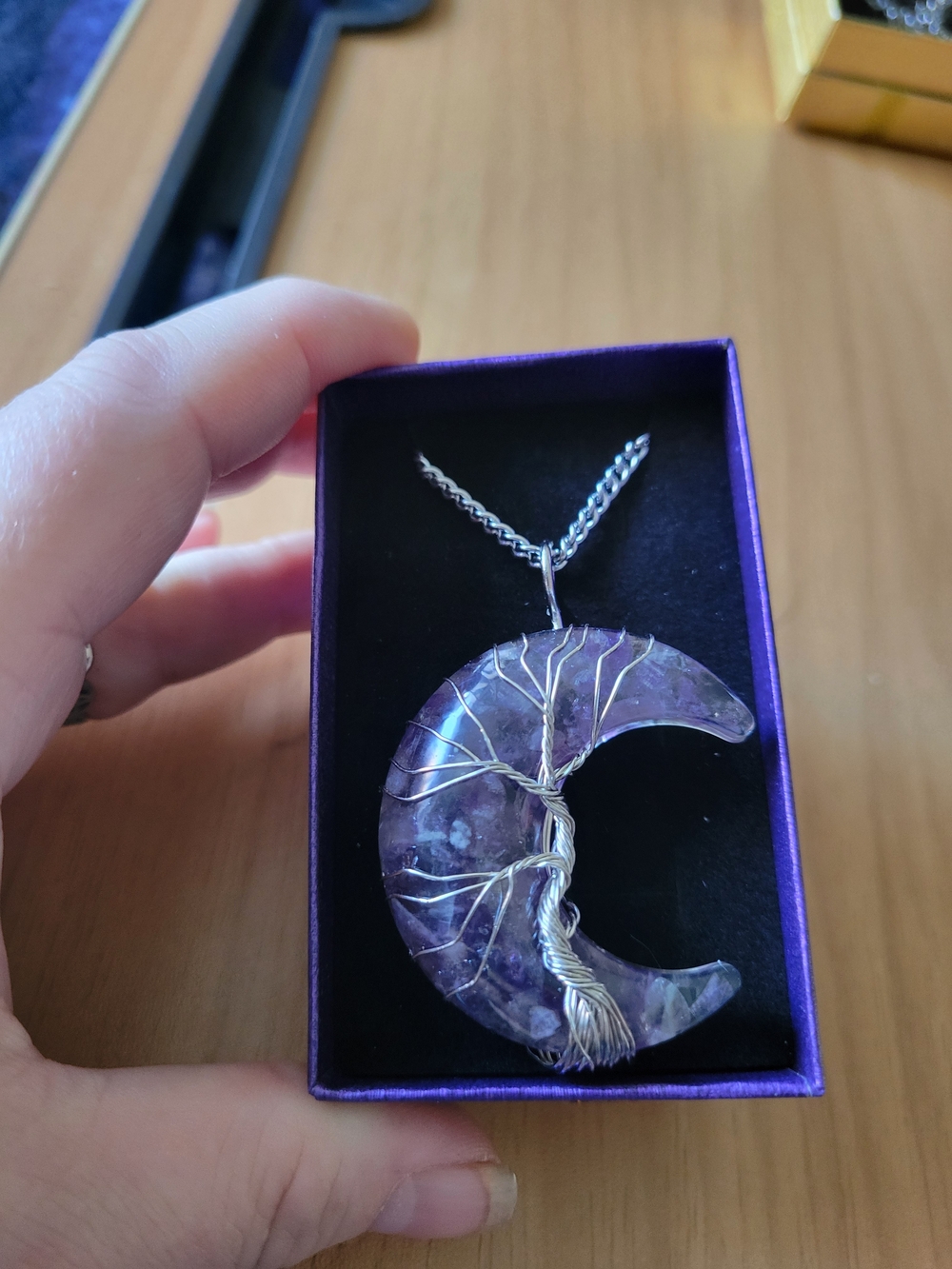 🧋NEW🧋Amethyst Crescent Moon Tree of Life Pendant Necklace - Purple